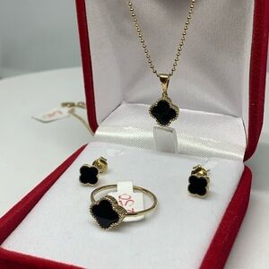 Genuine 10K Yellow Gold Mini VCA Necklace Set